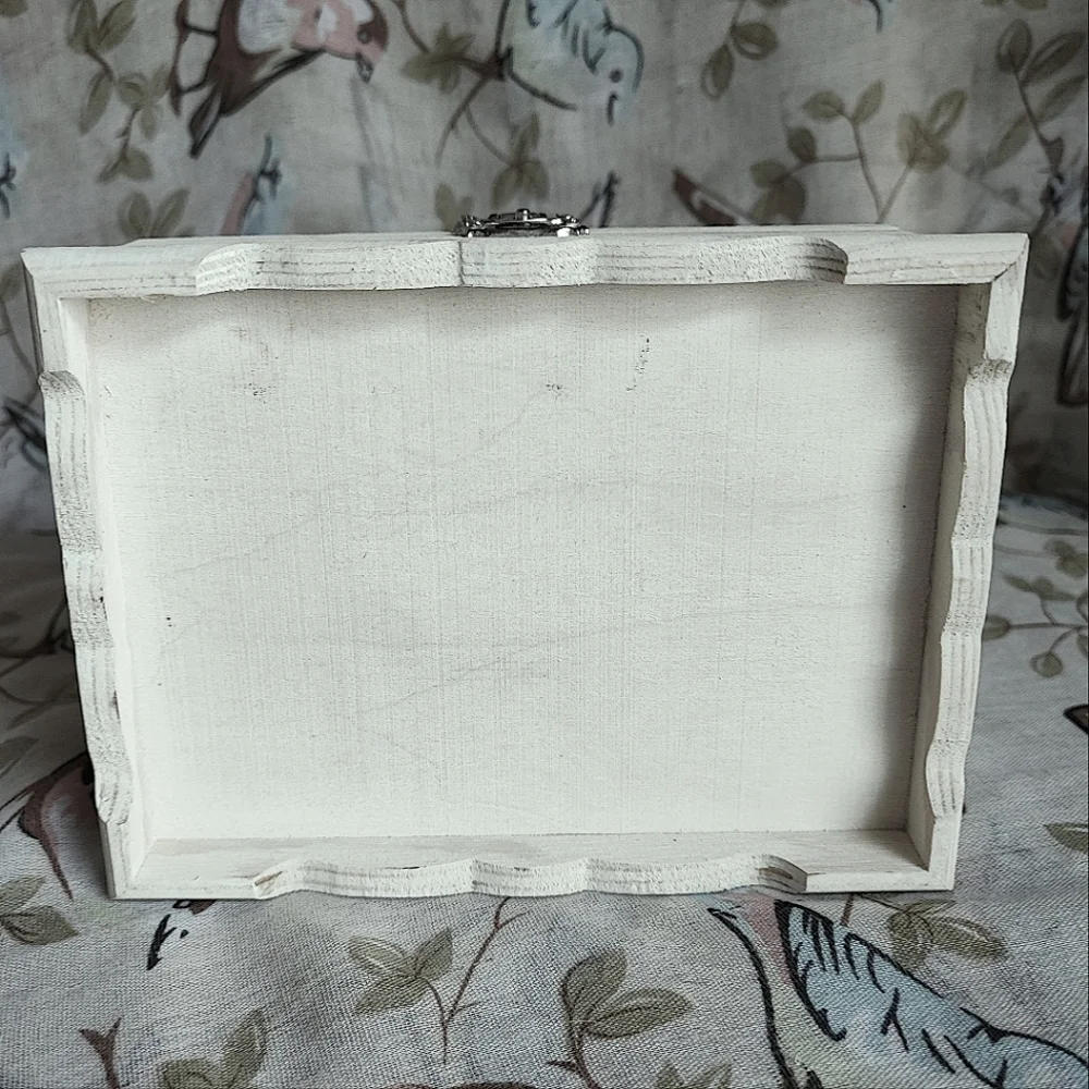 Raw Wood Unfinished Wooden Wood Jewelry Craft Stash Box Glass Lid Photograph NEW